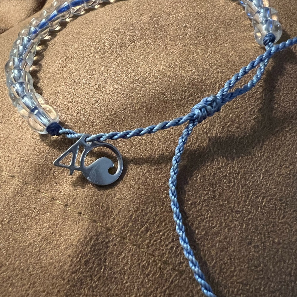 Blue Braided Beaded Bracelet with Wave Charm - Women's Jewelry